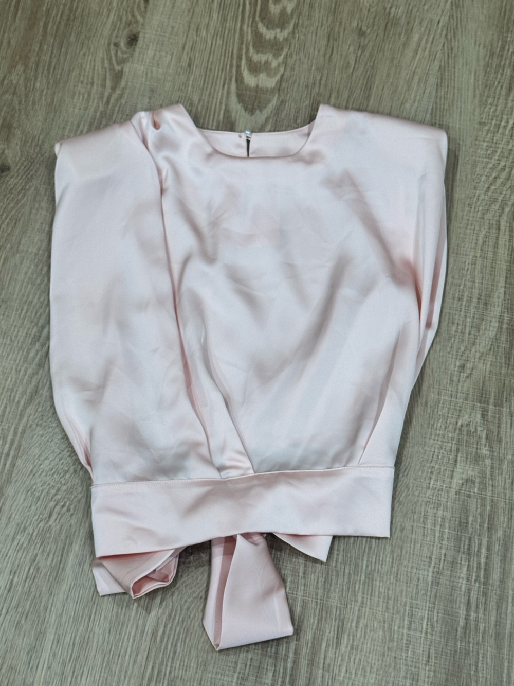 Blush Pink/peach Satin Blouse Back Tie Bow Sleeveless Top
